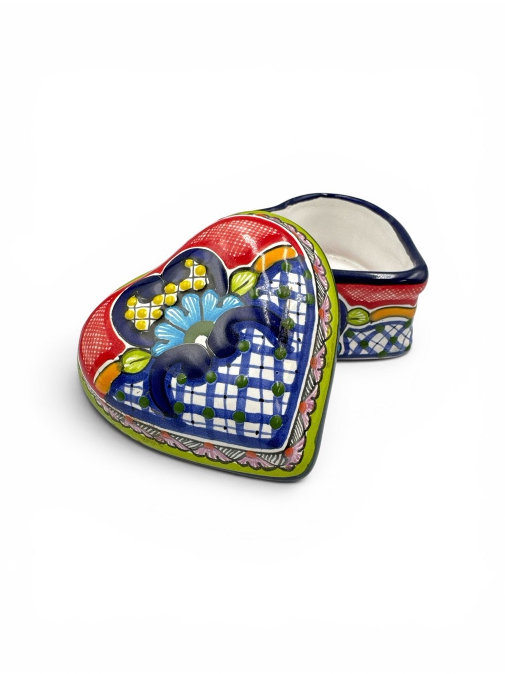 Vintage Arte Talavera Puebla Mexico Heart Trinket Box Hand Painted Lead Free - Picture 5 of 6